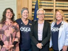 AFT-Oregon President Ariana Jacob, OSEA Zone IV Director Sheila Waggoner, Governor Tina Kotek, OSEA Executive Director Susan Miller